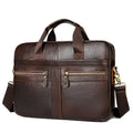 Top-Grain Cowhide Leather Briefcase | Business Laptop Bag with Shoulder Strap