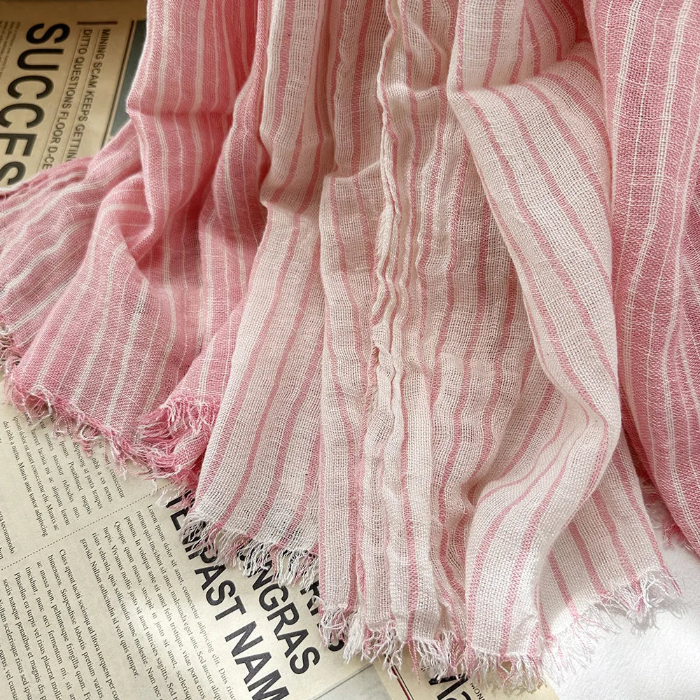 Japanese-Style Cotton Linen Tassel Scarf – 190cm, 11 Colourways