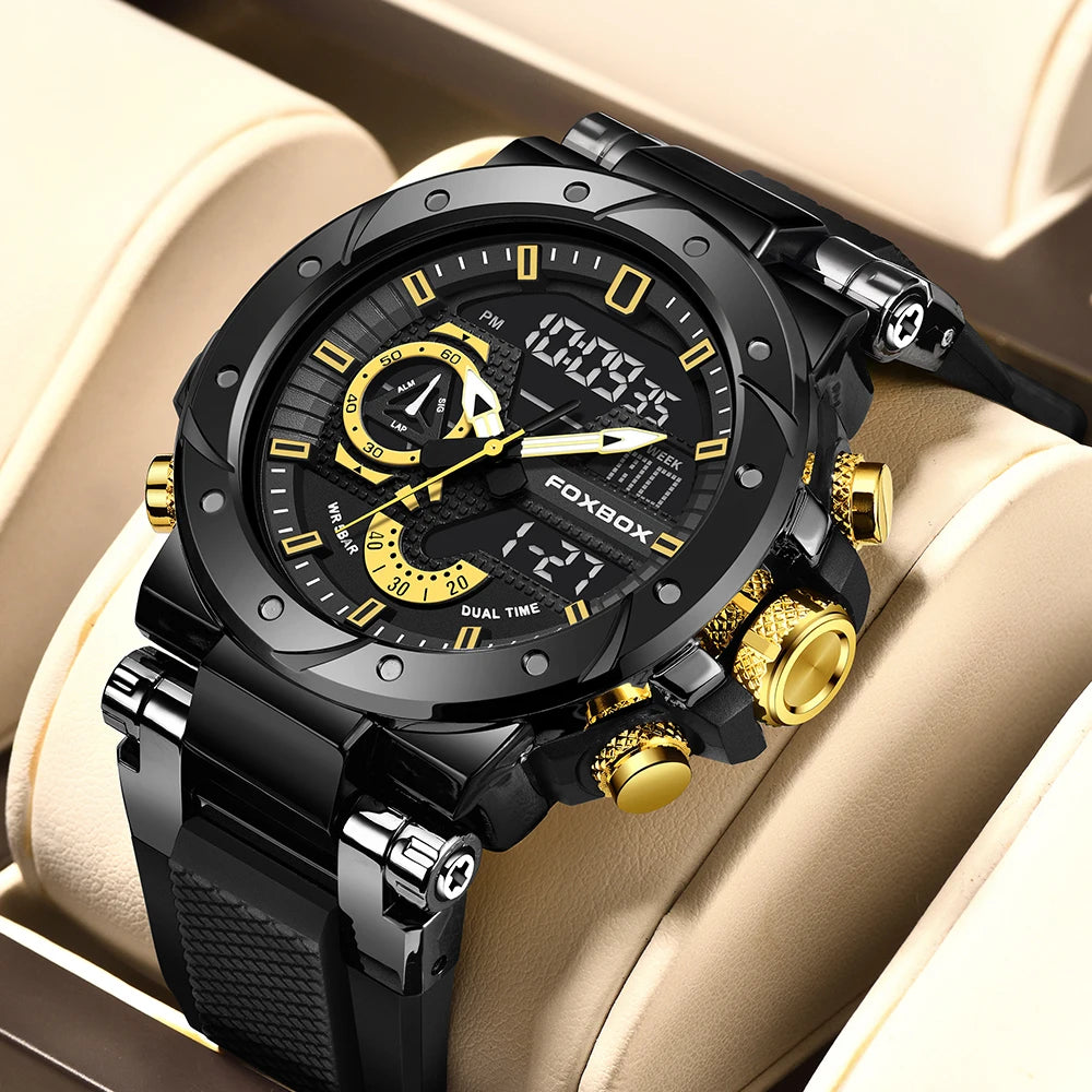 LIGE FB0056 Men's Dual Display Sport Watch | Military Style | 5ATM | Chronograph