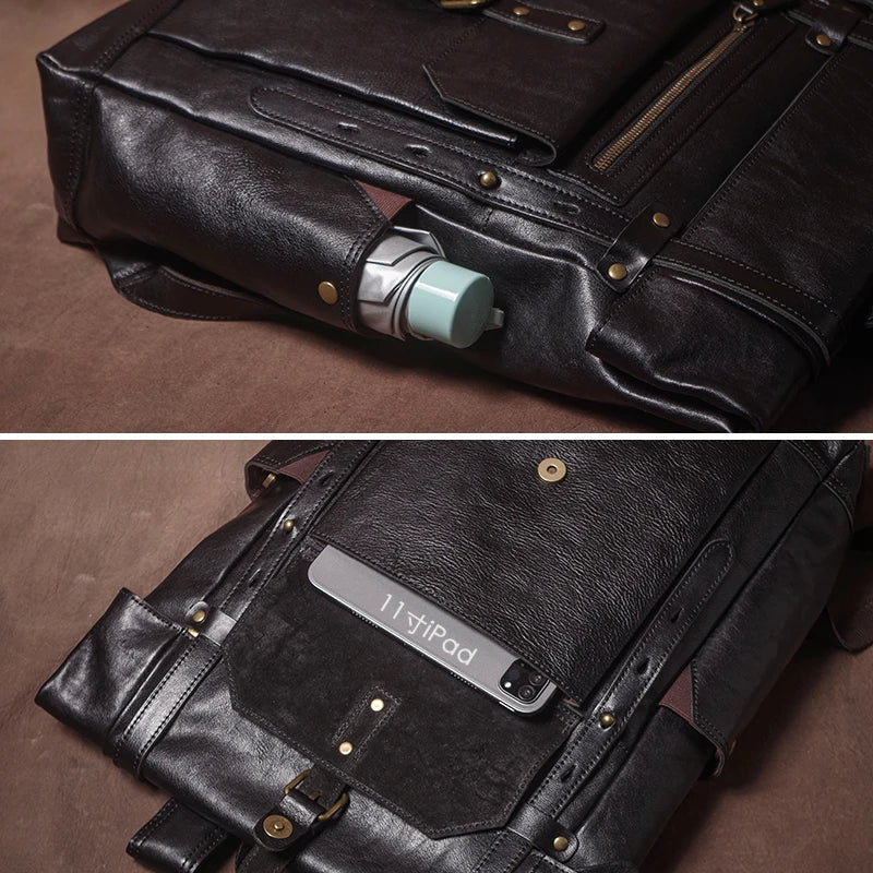 GURO Genuine Cowhide Leather Backpack – Men's Vintage Travel & Laptop Bag