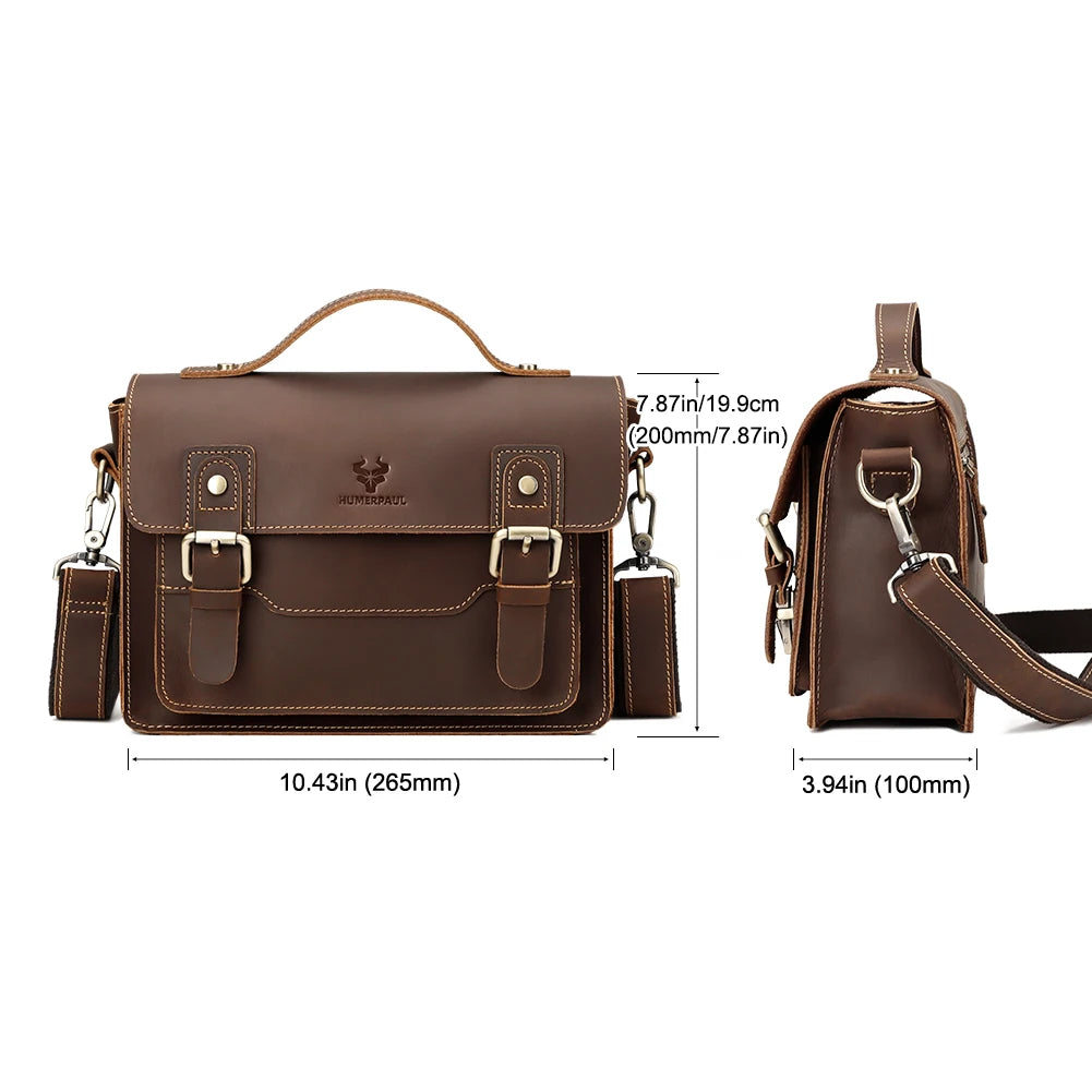Crazy Horse Leather Messenger Bag for Men — Vintage Large Capacity Crossbody & Business Briefcase