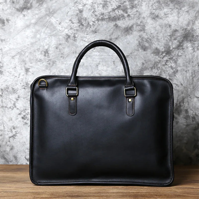 Men's Crazy Horse Leather Briefcase – Two Sizes, 15" or 16" Laptop, Shoulder Carry