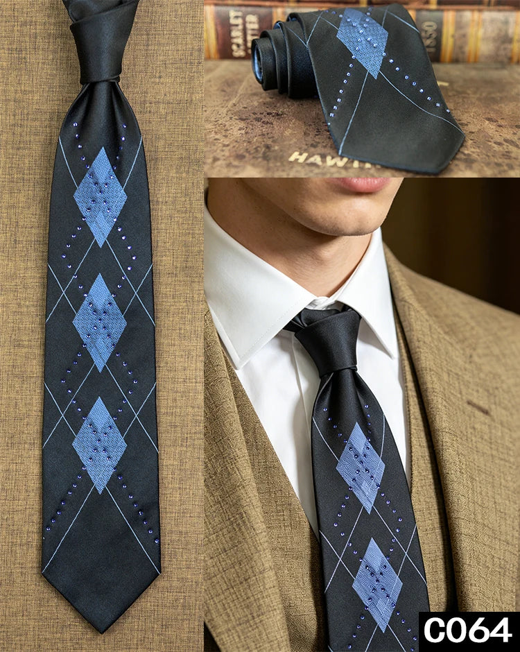 Men's Rhinestone Silk Jacquard Necktie – Paisley & Geometric | High-End