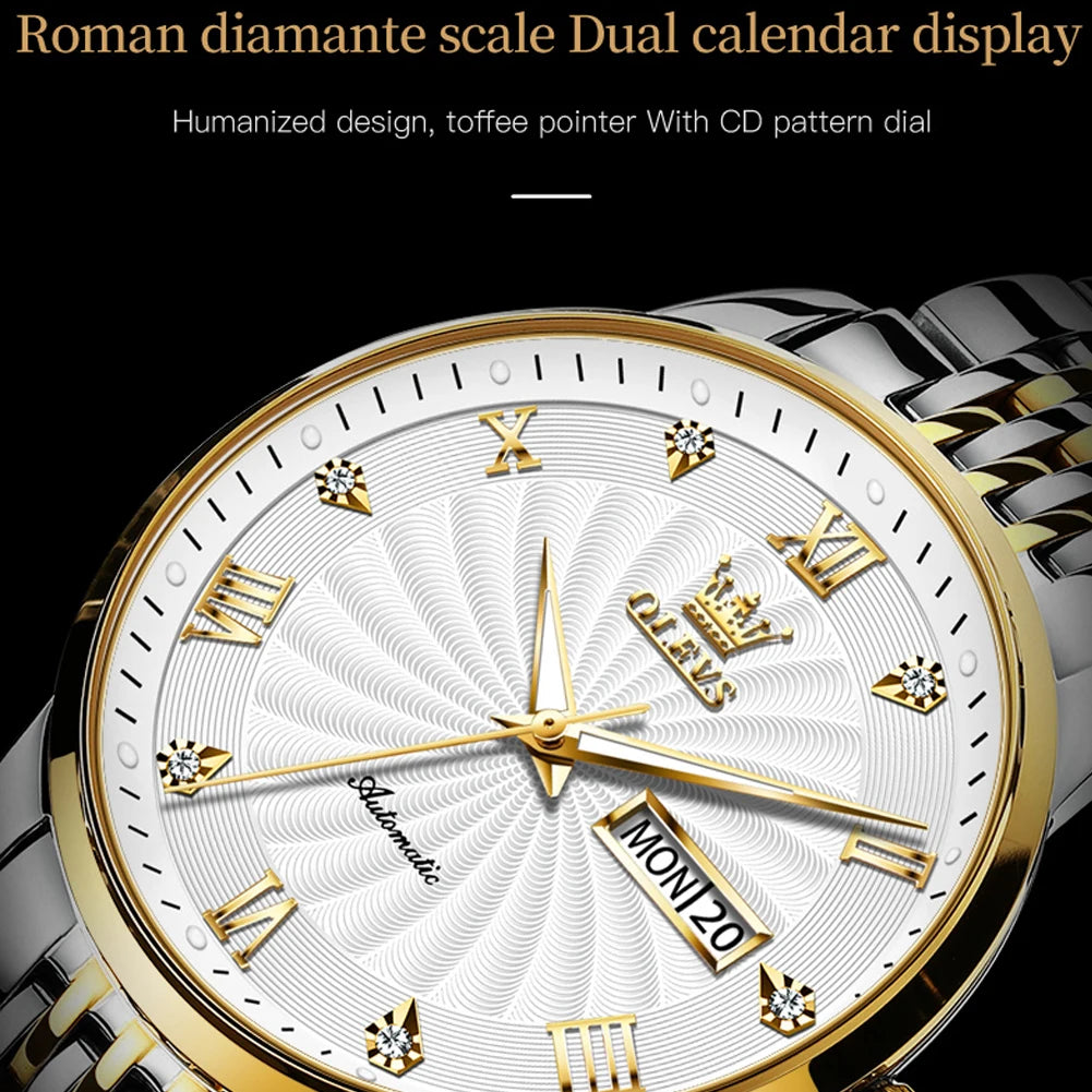 OLEVS Watch for Men 100% Original Automatic Mechanical Man Watches Steel Strap Waterproof Wristwatches Men's Luxury Brand Watch