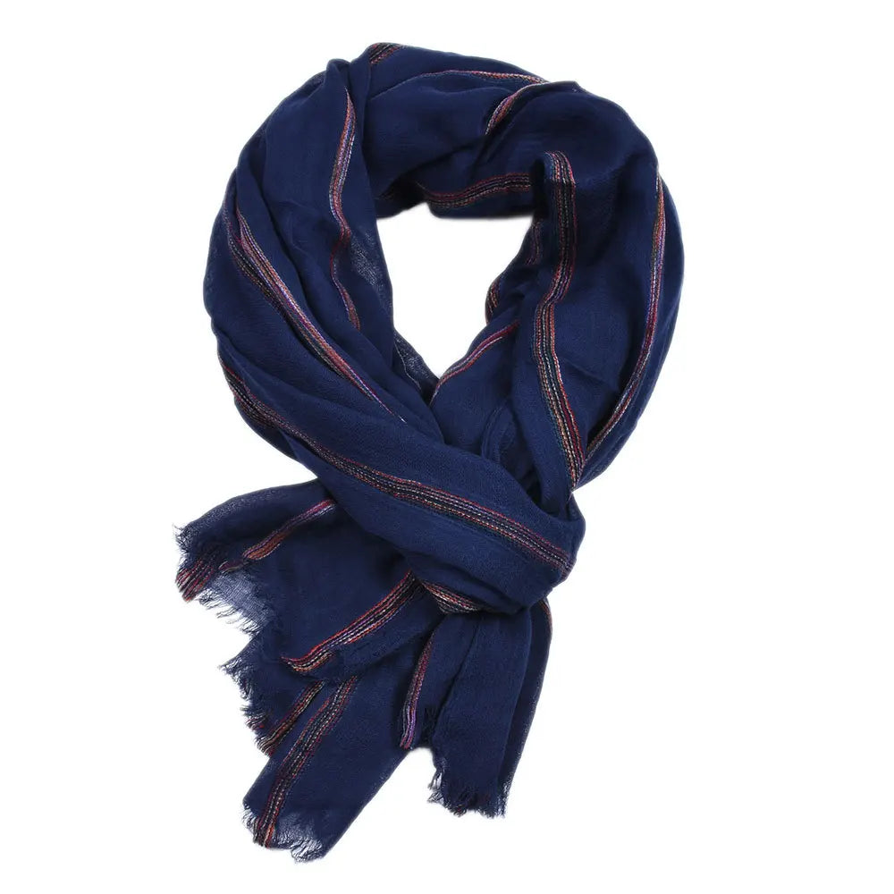 Men's Cotton Linen Striped Shawl Scarf