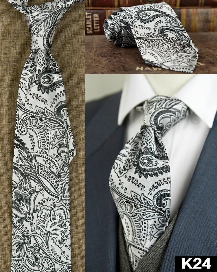 Men's 100% Silk Jacquard Necktie – Geometric, Floral, Checked & Solid