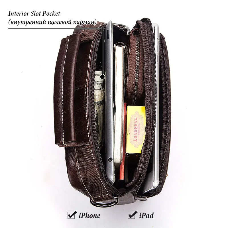 Genuine Cowhide Leather Shoulder Bag for Men — Large Capacity iPad Messenger