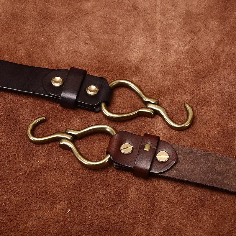 Men's Full Grain Leather Belts for Men Cowhide Male Belt Genuine Leather Copper Hook Buckle Luxury Brand Designer Waist Strap
