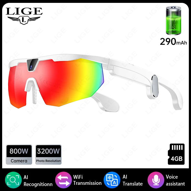 LIGE AI Sports Glasses – Sony 8MP Camera, 35g, 12-Hour Music, 3D Sound, ChatGPT, IP66