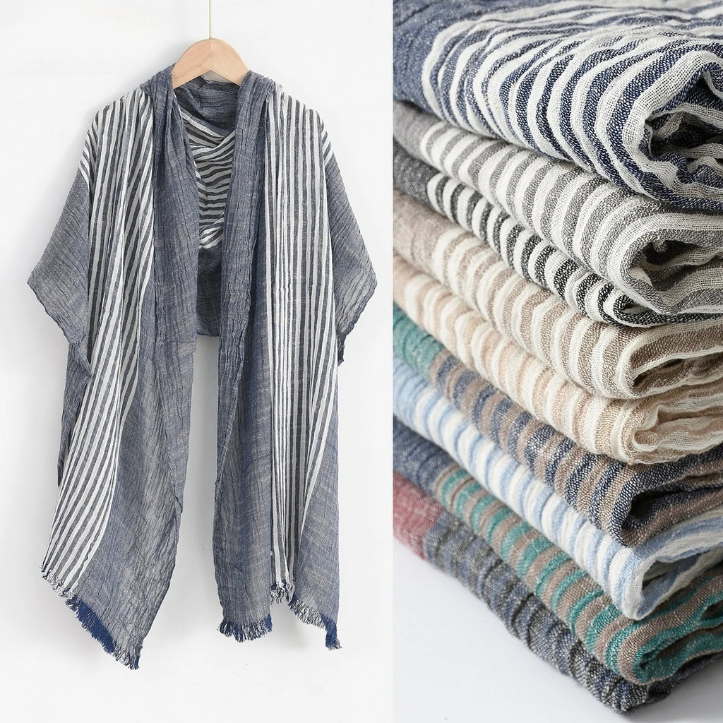 Men's Striped Cotton Linen Scarf | Neckerchief & Shawl