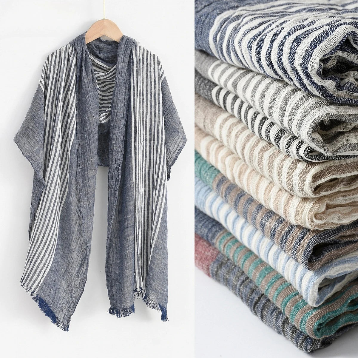 Men's Striped Cotton Linen Scarf | Neckerchief & Shawl