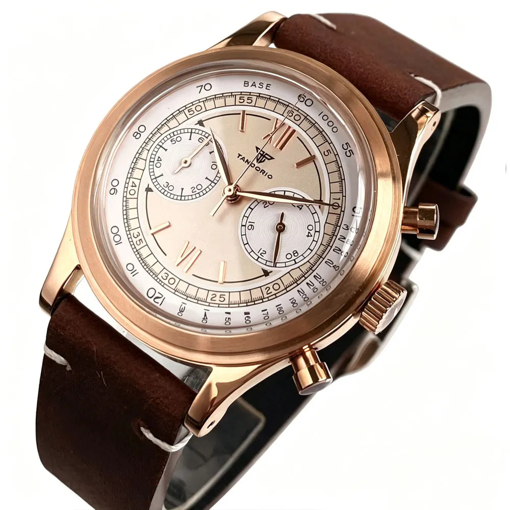 Tandorio F9939G 38mm Chronograph Quartz Watch – Miyota OS20, Domed Mineral Glass, Rose Gold