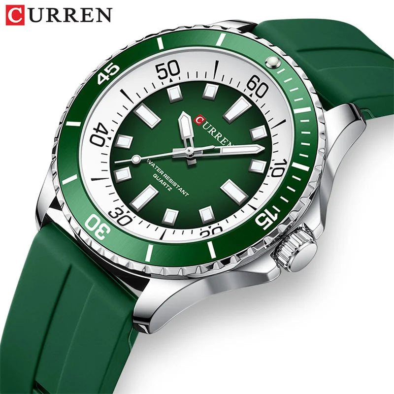Curren 8448 Quartz Sport Watch – Silicone Strap, Luminous Hands, 5 Colour Options