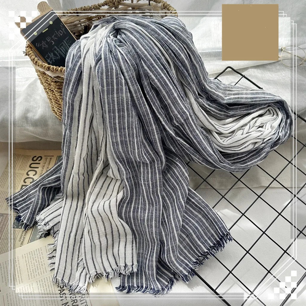 Japanese-Style Cotton Linen Tassel Scarf – 190cm, 11 Colourways