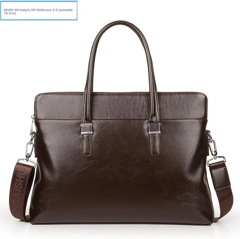 Men's Genuine Leather Briefcase Tote | Casual Cowhide Shoulder & Crossbody Bag