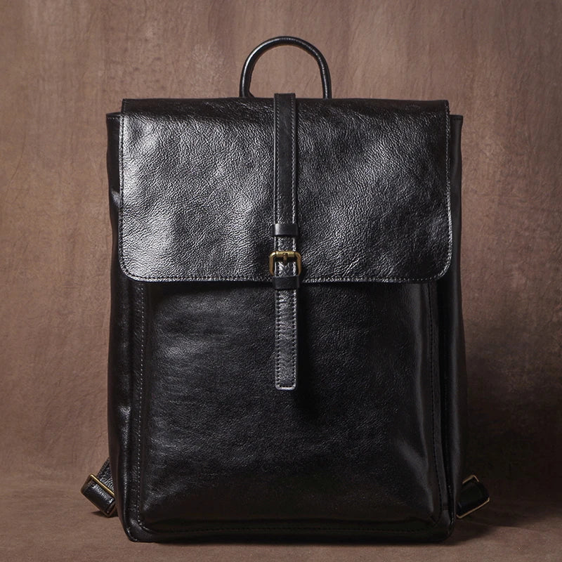 GURO Genuine Cowhide Leather Backpack – Retro Flap Style for Men & Women