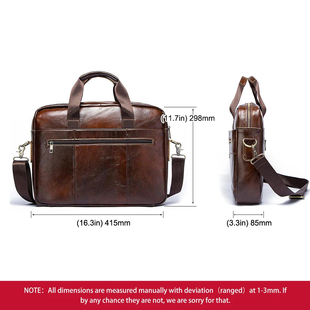 Genuine Leather Briefcase for Men — Portable Office Laptop & Messenger Shoulder Bag