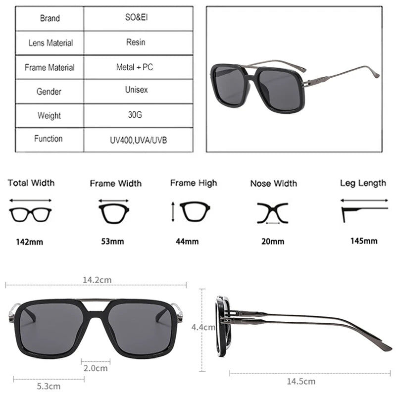 SO&EI Retro Double Bridge Square Sunglasses