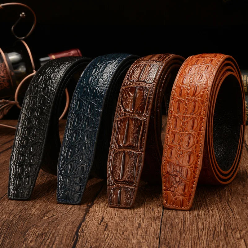 Designer Belts Men Genuine Leather crocodile grain Strap Luxury No Buckle Business Automatic Belt Ceinture Homme