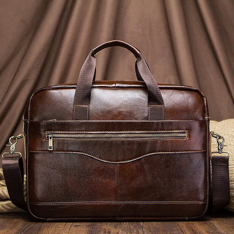 Genuine Leather Briefcase for Men — Portable Office Laptop & Messenger Shoulder Bag