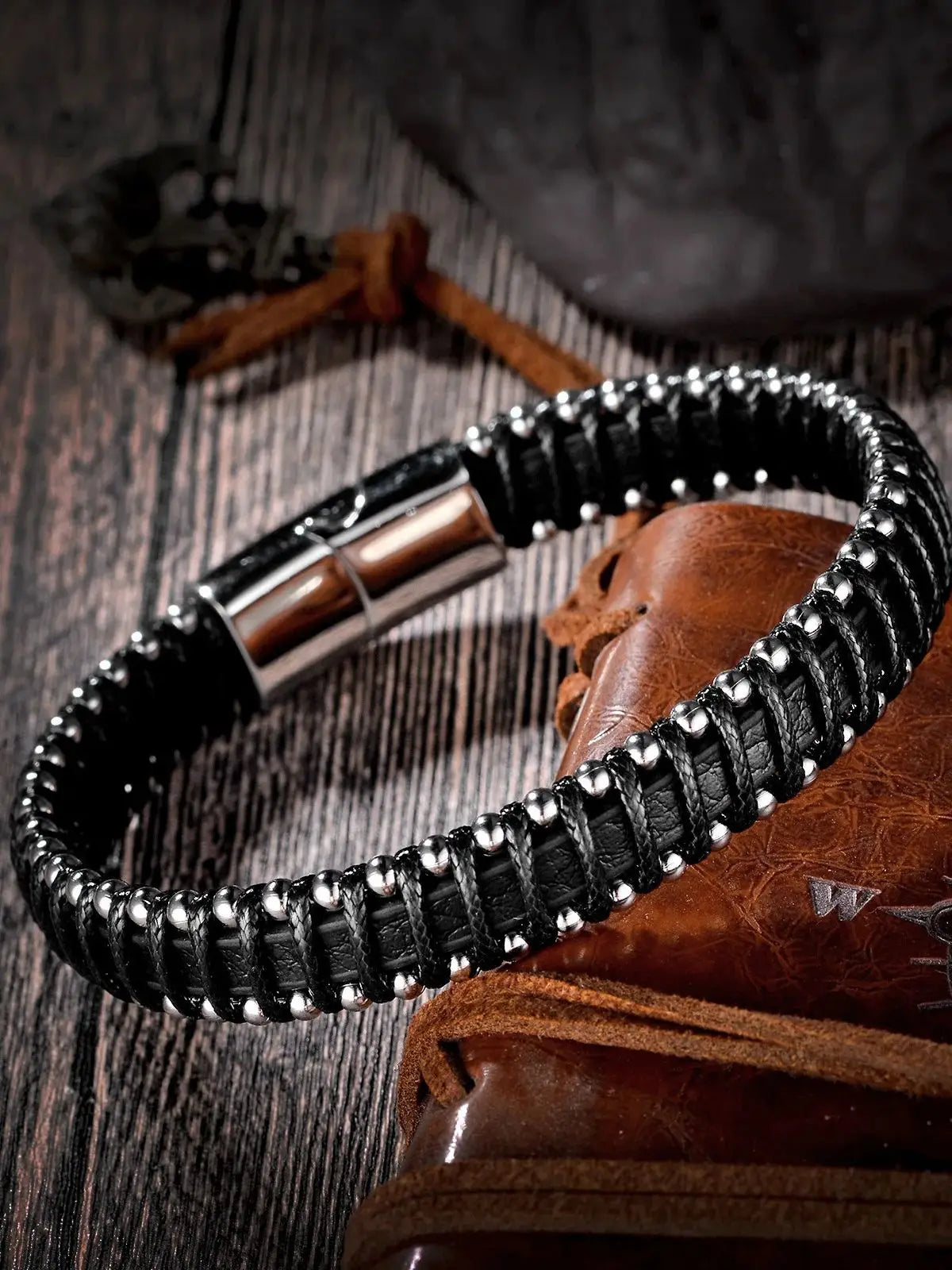 Men's Braided Leather Rope Bracelet – Punk Stainless Steel Bangle