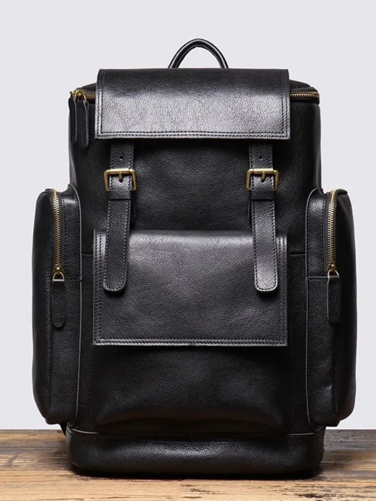Little Black Cow Handmade Cowhide Leather Backpack – Vintage Travel & Laptop Bag