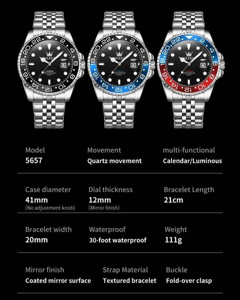 OLEVS 5657 Original Men's Watches Luxury Top Brand Diving Series Stainless Steel Waterproof Luminous Calendar Men's Wristwatches