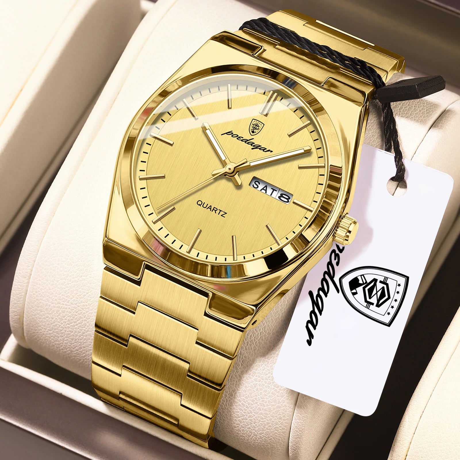 POEDAGAR Business Men Wristwatch Waterproof Stainless Steel Luminous Man Watch Date Week Fashion Quartz Men's Watches Male Reloj