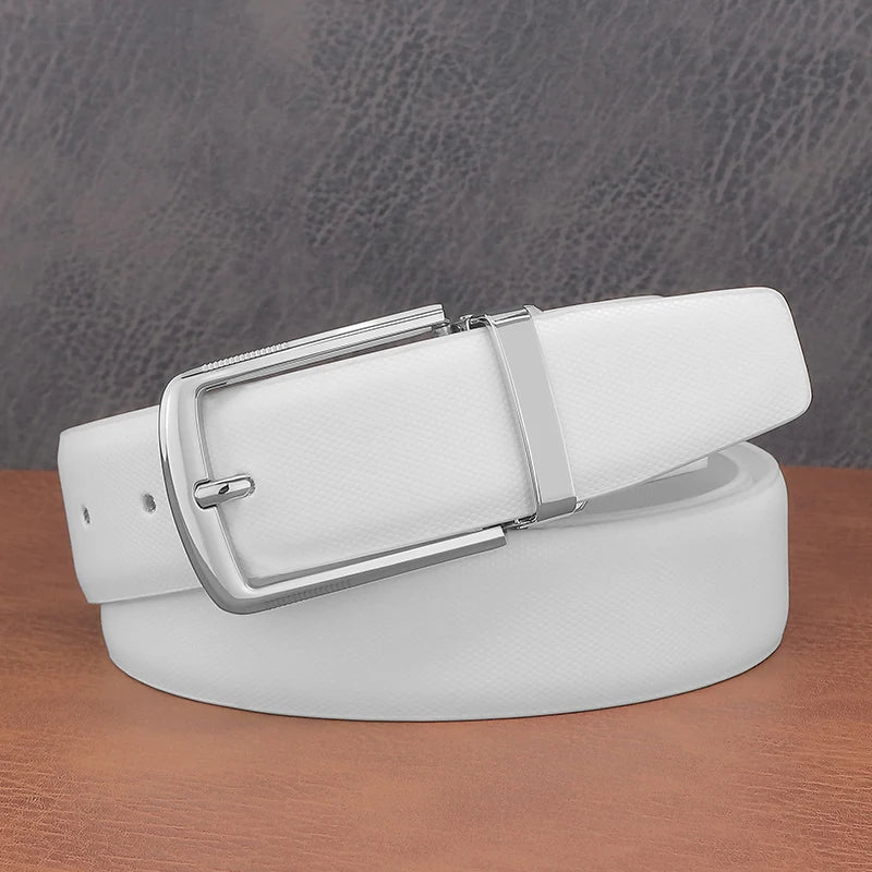 Men's Genuine Leather Pin Buckle Belt – Black & White