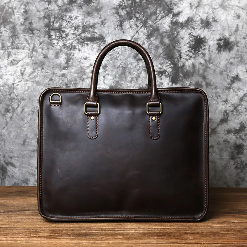 Men's Crazy Horse Leather Briefcase – Two Sizes, 15" or 16" Laptop, Shoulder Carry