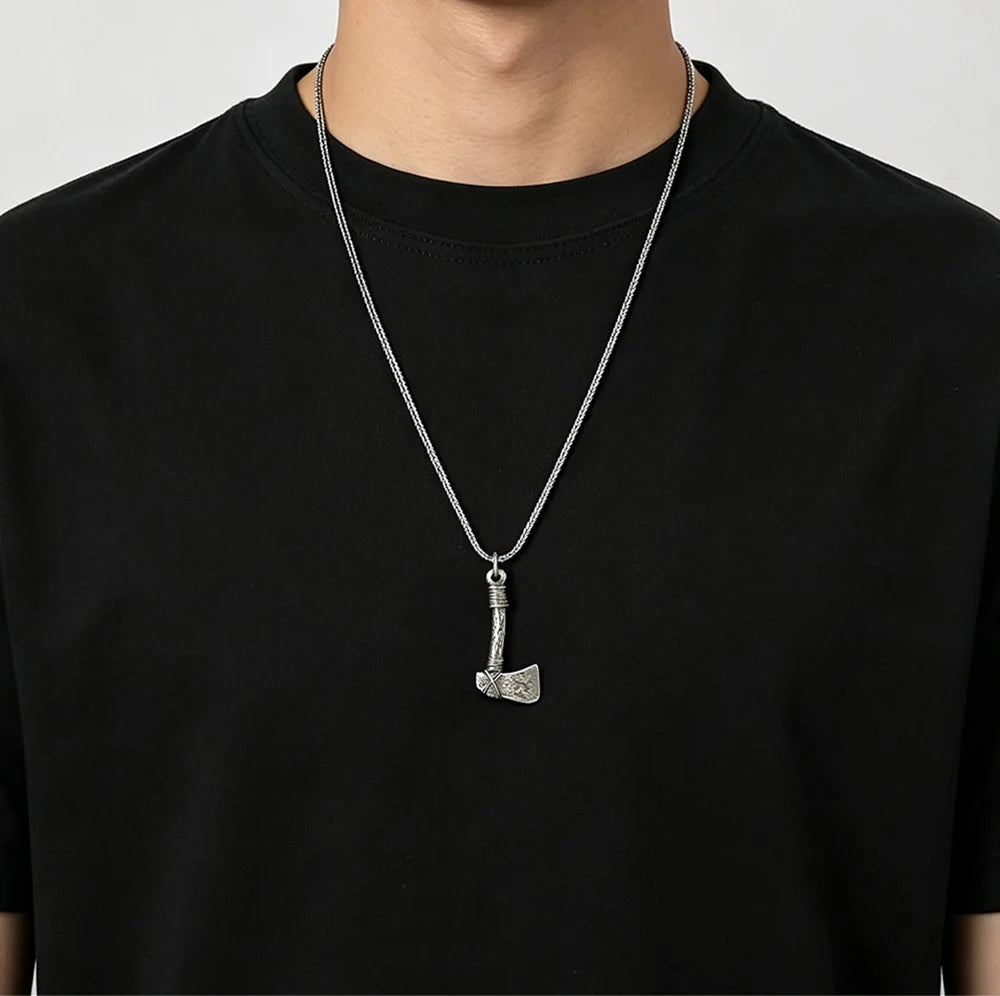 925 Sterling Silver Nordic Viking Axe Pendant Necklace Antiqued Retro Punk Celtic Trendy Male Boy Amulet Jewelry Gifts