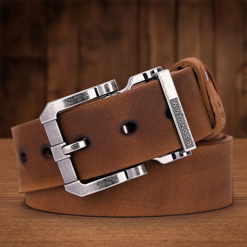 BISON DENIM Genuine Leather Pin Buckle Belt
