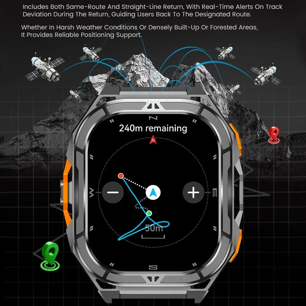 GPS Outdoor Smartwatch | 1.96" AMOLED, 5ATM 50m, Barometric Altimeter & Compass