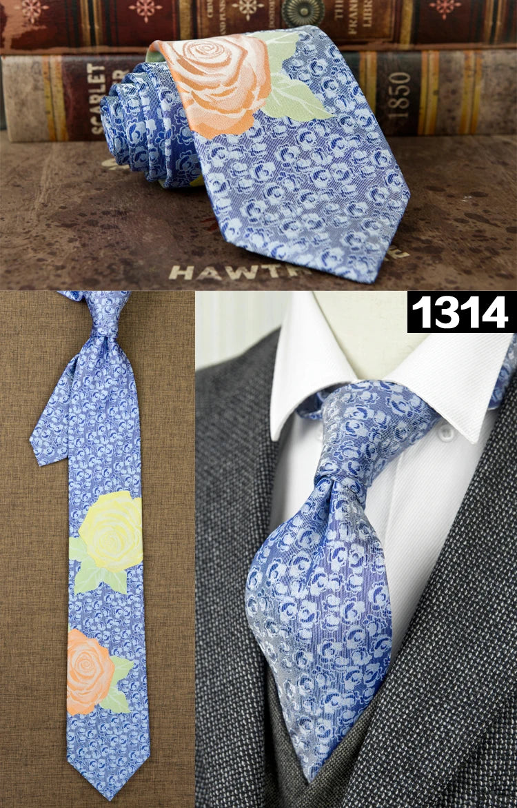 Men's 100% Silk Jacquard Necktie – Geometric, Floral, Checked & Solid