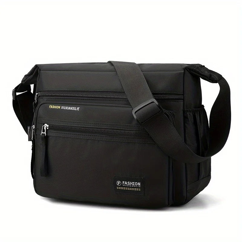 Men's Waterproof Nylon Crossbody Satchel – Multifunctional Shoulder Bag with Letter Detail