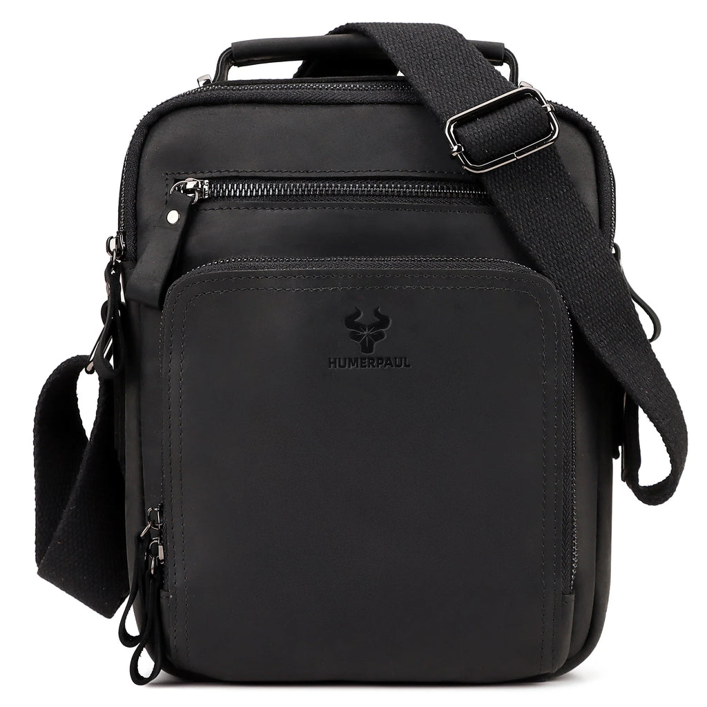 Full Grain Leather Shoulder Bag for Men — Crossbody Messenger with iPad Compartment