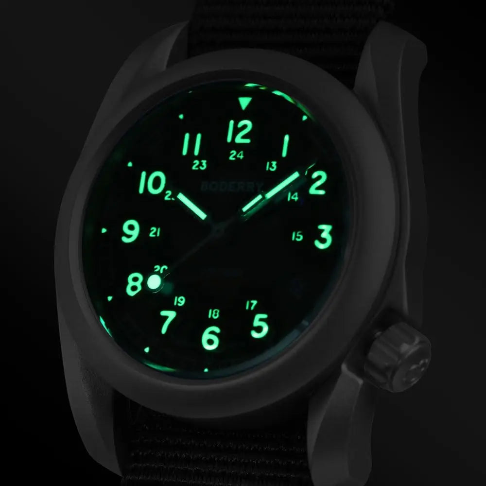 BODERRY Men Automatic Watch 40MM Pilot Titanium Mechanical Wristwatch 100m Waterproof Sapphire C3 Luminous Nylon Strap Sport