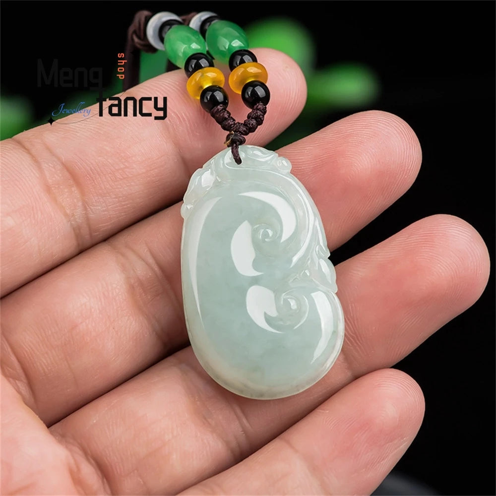 Natural A Goods Jade Ruyi Pendant Ice Jade Pendant Flower Men's Necklace Women's Jade Pendant Luxury Necklace Fashion Jewelry