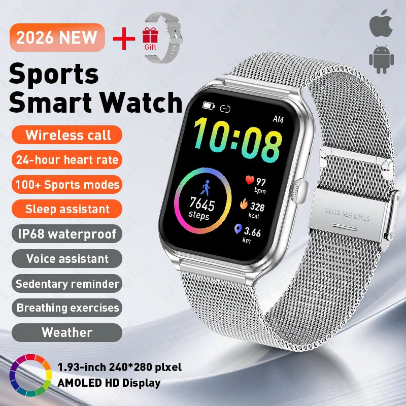 LIGE KT89 Smartwatch | 1.93" AMOLED, IP68, Bluetooth Calling & 100+ Sport Modes