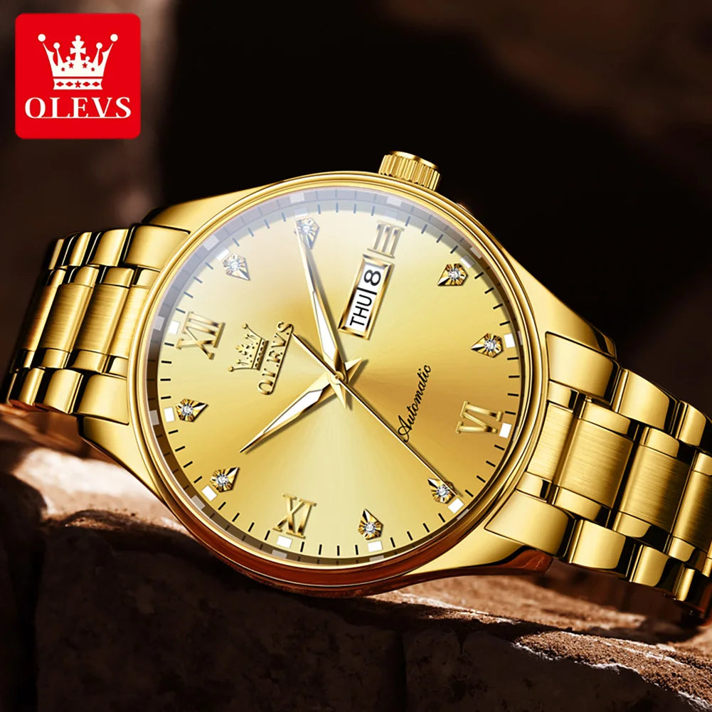OLEVS-Original Mechanical Watch for Men Solid Textured Watchstrap Waterproof Men's Watches Classic Business Automatic Man Watch