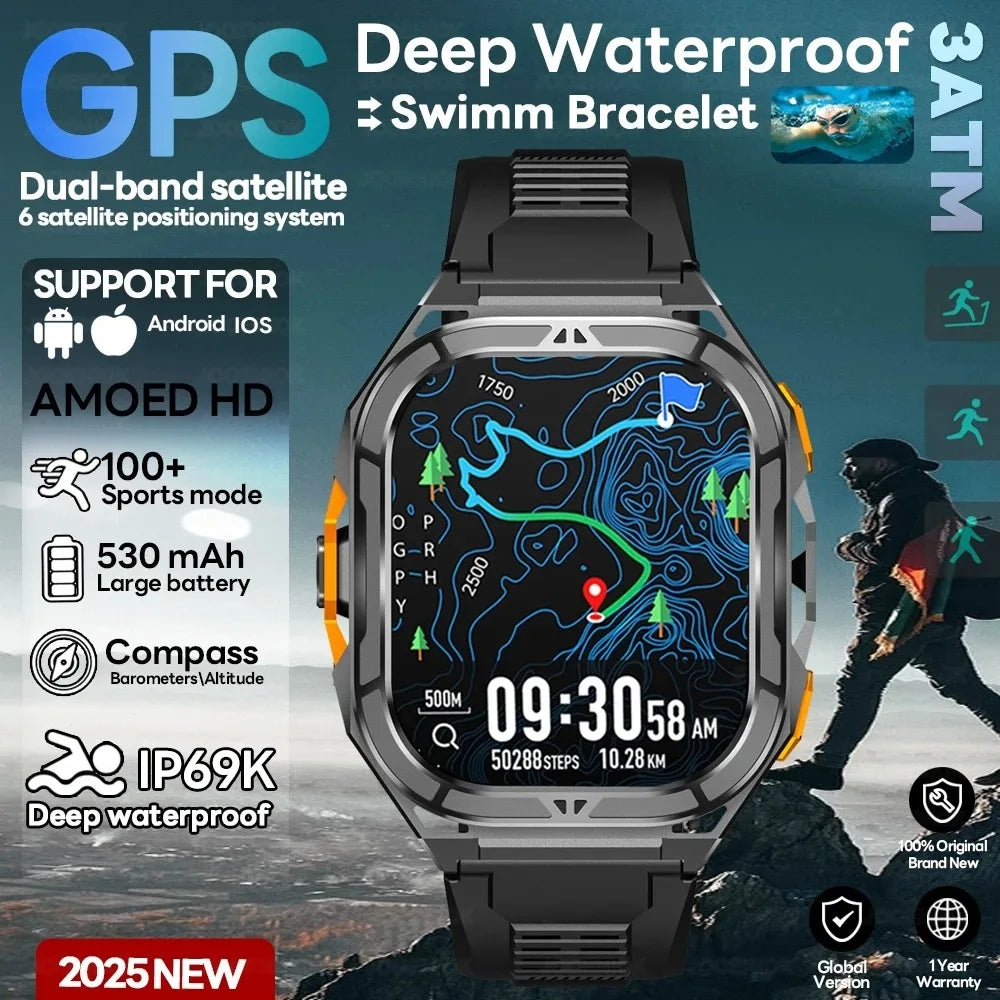 GPS Outdoor Smartwatch | 1.96" AMOLED, 5ATM 50m, Barometric Altimeter & Compass