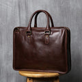Men's Crazy Horse Leather Briefcase – Slim Natural Cowhide, 14" Laptop, Shoulder & Crossbody