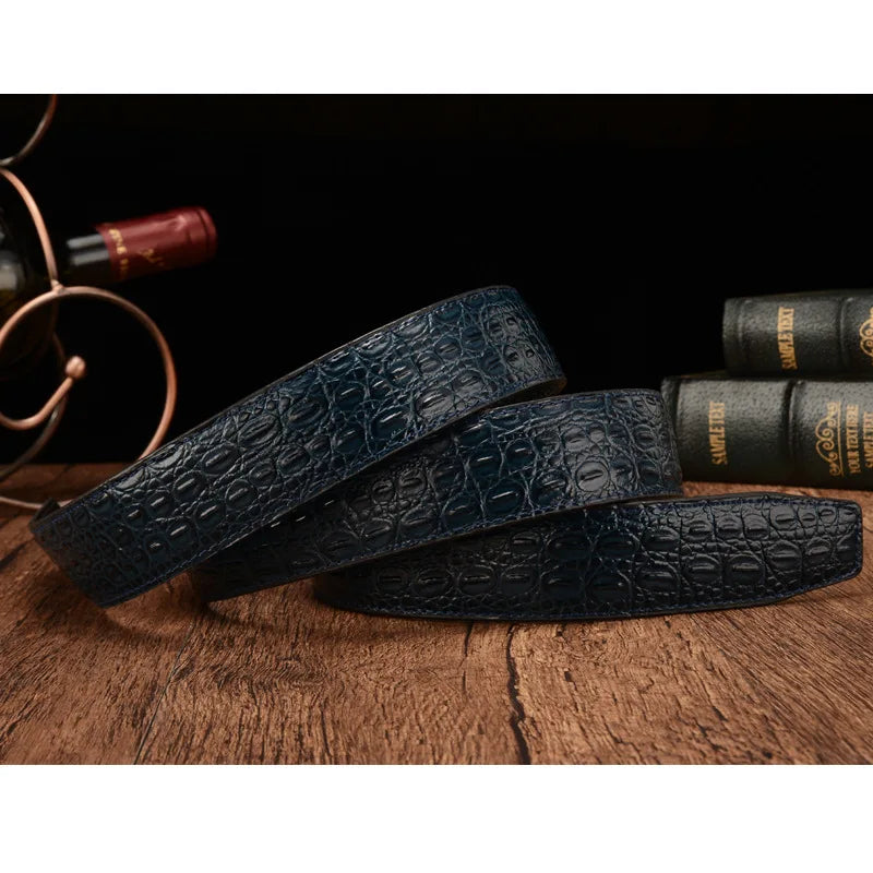 Designer Belts Men Genuine Leather crocodile grain Strap Luxury No Buckle Business Automatic Belt Ceinture Homme