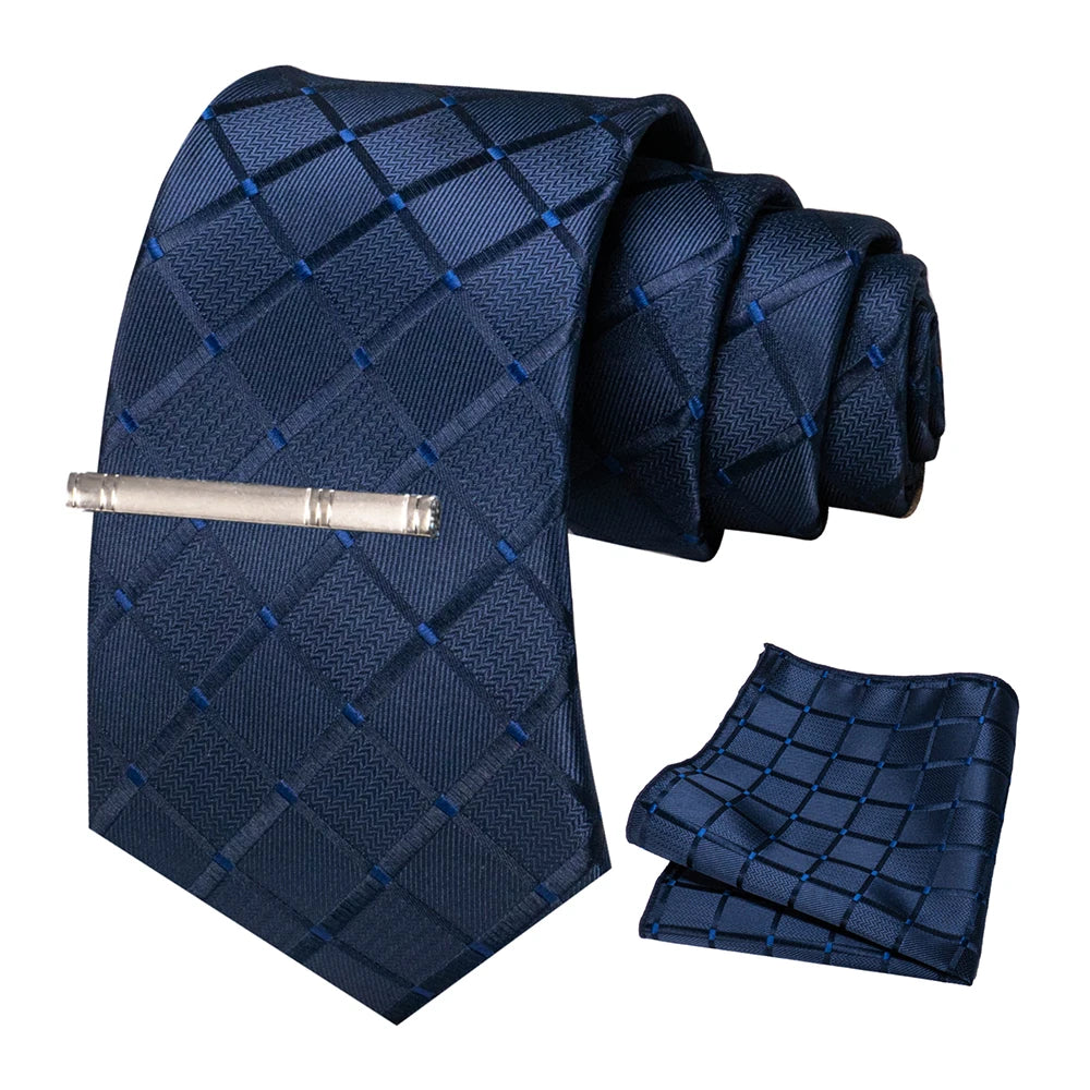 Men's Plaid Necktie Set – Tie, Pocket Square & Clip | 8cm