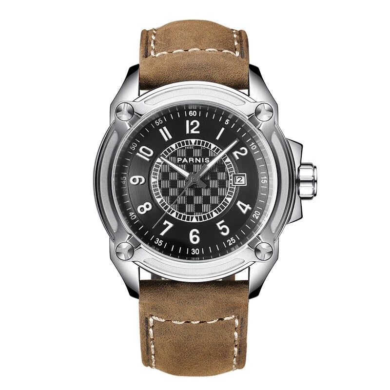 Parnis Men Automatic Watch 44mm Luxury Military Mechanical Wristwatch 50m Waterproof Luminous Sapphire Date Fashion