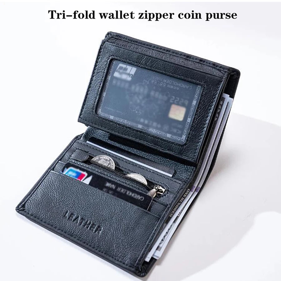 Men's Genuine Leather Zipper Wallet | RFID Blocking | Vertical Bifold