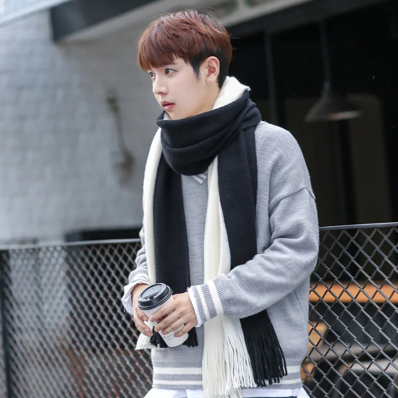 Men's Patchwork Striped Knit Scarf