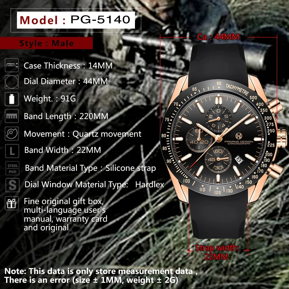 Pagani Design PG-5140 Men's Chronograph Watch | Luminous | Silicone Strap | 3ATM