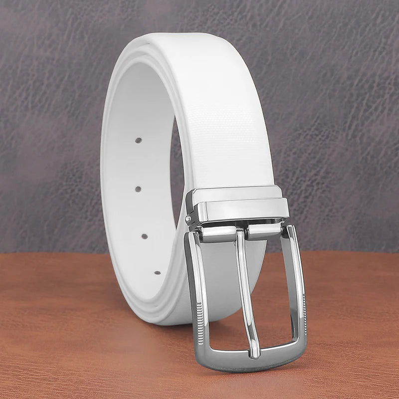 Men's Genuine Leather Pin Buckle Belt – Black & White