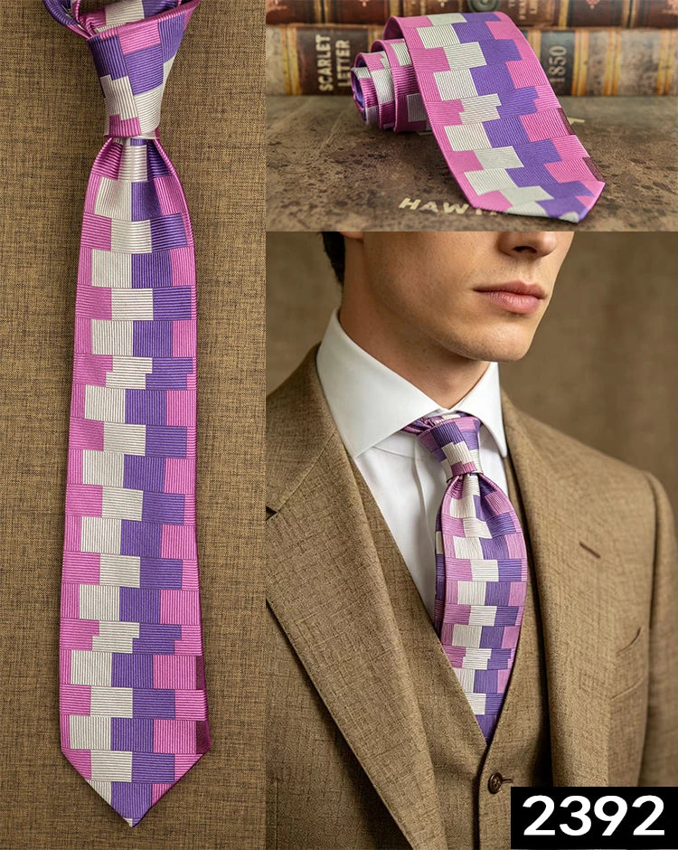 Men's 100% Silk Jacquard Necktie – Geometric, Floral, Checked & Solid